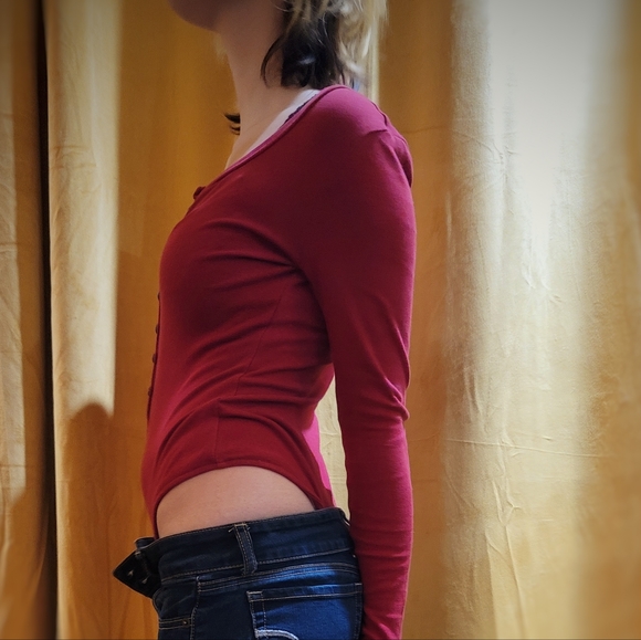 Amazon Deep Red Long Sleeve Bodysuit - Picture 2 of 4